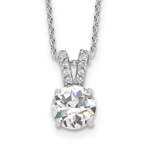 Cheryl M Sterling Silver Rhodium-plated Brilliant-cut 8mm Round CZ with CZ Split Bail 18 Inch Necklace