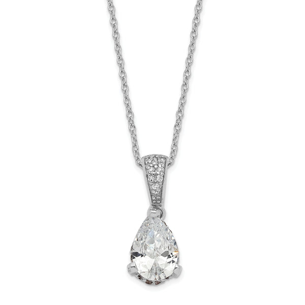Cheryl M Sterling Silver Rhodium-plated Brilliant-cut Pear CZ Pendant 18 Inch Necklace