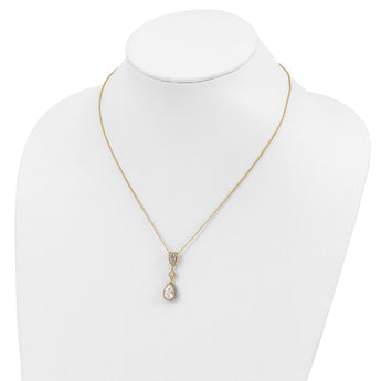 Cheryl M Sterling Silver Gold-plated Brilliant-cut CZ Teardrop and Bezel Halo 18 Inch Necklace