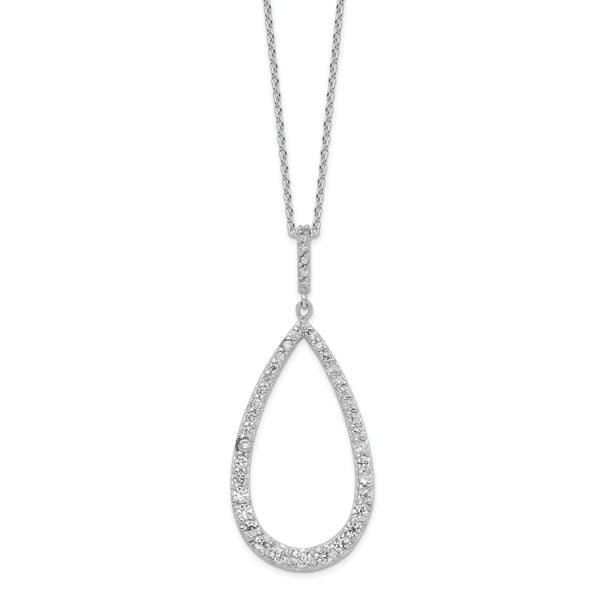 Cheryl M Sterling Silver Rhodium-plated Brilliant-cut CZ Open Pear Shape 18 Inch Necklace