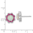 Cheryl M Sterling Silver Rhodium-plated Cabochon Lab Created Opal and Brilliant-cut Red Nano Crystal Flower Post Earrings