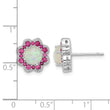Cheryl M Sterling Silver Rhodium-plated Cabochon Lab Created Opal and Brilliant-cut Red Nano Crystal Flower Post Earrings - Birthstone Company