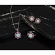 Cheryl M Sterling Silver Rhodium-plated Cabochon Lab Created Opal and Brilliant-cut Red Nano Crystal Flower Post Earrings - Birthstone Company