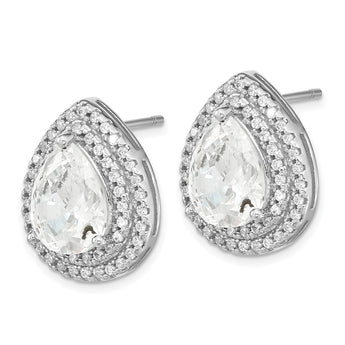 Cheryl M Sterling Silver Rhodium-plated Brilliant-cut Pear Shaped CZ Double Halo Post Earrings - Birthstone Company