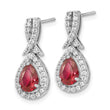 Cheryl M Sterling Silver Rhodium-plated Brilliant-cut Lab Created Ruby and Brilliant-cut White CZ Teardrop Post Dangle Earrings - Birthstone Company