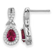 Cheryl M Sterling Silver Rhodium-plated Brilliant-cut Lab Created Ruby and Brilliant-cut White CZ Teardrop Post Dangle Earrings - Birthstone Company