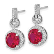 Cheryl M Sterling Silver Rhodium-plated Brilliant-cut Lab Created Ruby and Brilliant-cut White CZ Round Halo Post Dangle Earrings - Birthstone Company