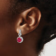 Cheryl M Sterling Silver Rhodium-plated Brilliant-cut Lab Created Ruby and Brilliant-cut White CZ Round Halo Post Dangle Earrings - Birthstone Company
