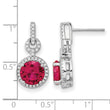 Cheryl M Sterling Silver Rhodium-plated Brilliant-cut Lab Created Ruby and Brilliant-cut White CZ Round Halo Post Dangle Earrings - Birthstone Company