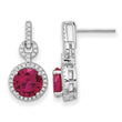 Cheryl M Sterling Silver Rhodium-plated Brilliant-cut Lab Created Ruby and Brilliant-cut White CZ Round Halo Post Dangle Earrings - Birthstone Company