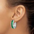 Cheryl M Sterling Silver Rhodium-plated Emerald-cut Green Nano Crystal and Brilliant-cut White CZ Round Hinged Hoop Earrings