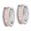 Cheryl M Sterling Silver Rhodium-plated Emerald-cut Pink Nano Crystal and White Brilliant-cut CZ Round Hinged Hoop Earrings