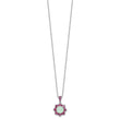 Cheryl M Sterling Silver Rhodium-plated Cabochon Lab Created Opal and Brilliant-cut Red Nano Crystal Flower 18 Inch Necklace