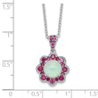 Cheryl M Sterling Silver Rhodium-plated Cabochon Lab Created Opal and Brilliant-cut Red Nano Crystal Flower 18 Inch Necklace