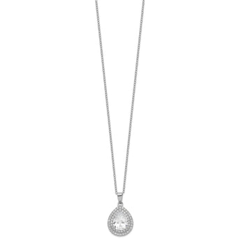 Cheryl M Sterling Silver Rhodium-plated Brilliant-cut Pear Shaped CZ Double Halo 18 Inch Necklace with 2 Inch extender