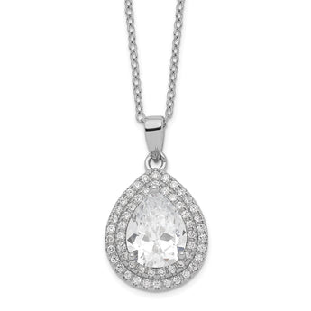 Cheryl M Sterling Silver Rhodium-plated Brilliant-cut Pear Shaped CZ Double Halo 18 Inch Necklace with 2 Inch extender