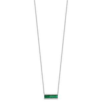Cheryl M Sterling Silver Rhodium-plated Emerald-cut Green Nano Crystal and Brilliant-cut White CZ Bar 18 Inch Necklace