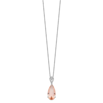 Cheryl M Sterling Silver Rhodium-plated Brilliant-cut Simulated Morganite and White Brilliant-cut CZ Teardrop 18 Inch Necklace