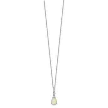 Cheryl M Sterling Silver Rhodium-plated Cabochon Lab Created Opal and Brilliant-cut CZ Teardrop 18 Inch Necklace
