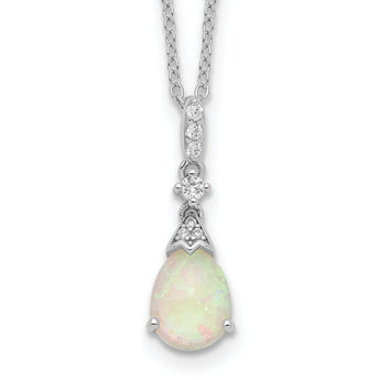 Cheryl M Sterling Silver Rhodium-plated Cabochon Lab Created Opal and Brilliant-cut CZ Teardrop 18 Inch Necklace