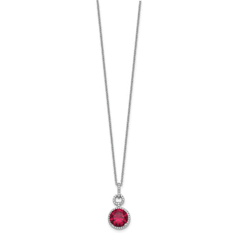 Cheryl M Sterling Silver Rhodium-plated Brilliant-cut Lab Created Ruby and Brilliant-cut White CZ Round Halo 18 Inch Necklace