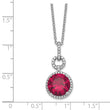 Cheryl M Sterling Silver Rhodium-plated Brilliant-cut Lab Created Ruby and Brilliant-cut White CZ Round Halo 18 Inch Necklace