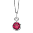 Cheryl M Sterling Silver Rhodium-plated Brilliant-cut Lab Created Ruby and Brilliant-cut White CZ Round Halo 18 Inch Necklace