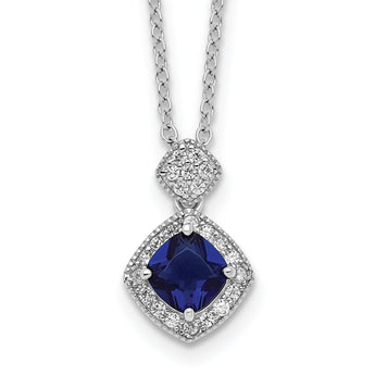 Cheryl M Sterling Silver Rhodium-plated Cushion-cut Blue Glass and Brilliant-cut White CZ 18 Inch Necklace