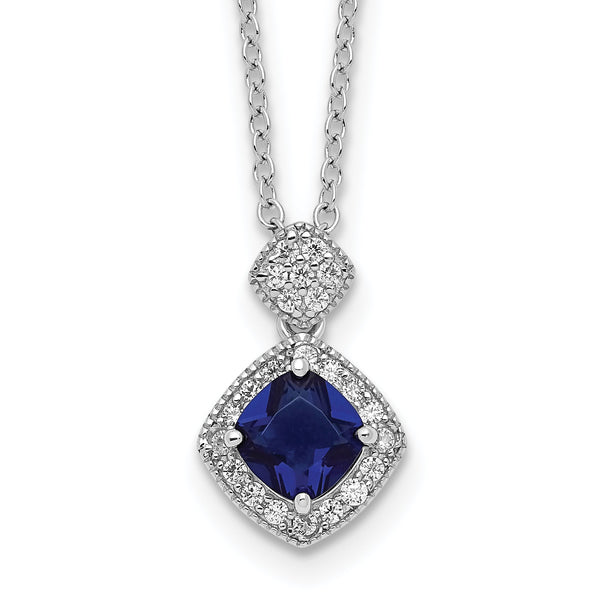 Cheryl M Sterling Silver Rhodium-plated Cushion-cut Blue Glass and Brilliant-cut White CZ 18 Inch Necklace