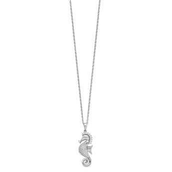 Cheryl M Sterling Silver Rhodium-plated Brilliant-cut CZ Seahorse 16 Inch Necklace with 2 Inch Extender
