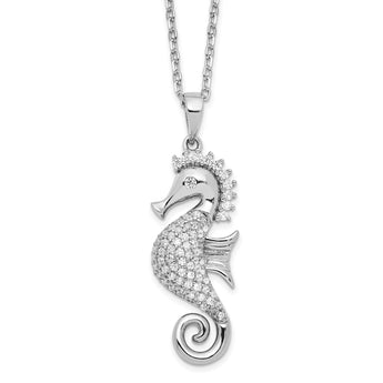 Cheryl M Sterling Silver Rhodium-plated Brilliant-cut CZ Seahorse 16 Inch Necklace with 2 Inch Extender