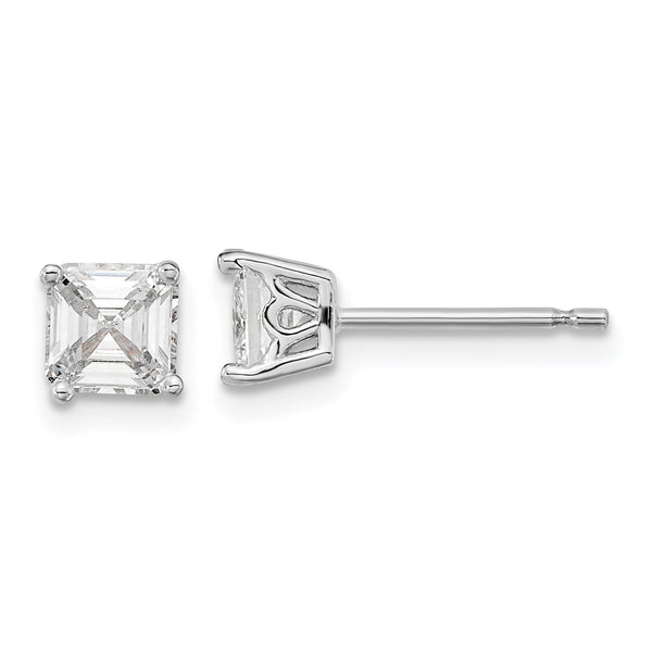Cheryl M Sterling Silver Rhodium-plated Asscher-cut 5mm CZ Square Post Stud Earrings