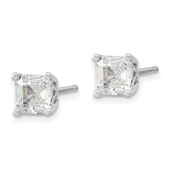 Cheryl M Sterling Silver Rhodium-plated Asscher-cut 6mm CZ Square Post Stud Earrings