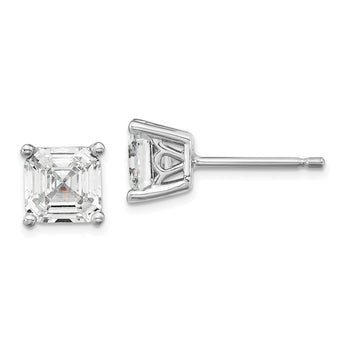 Cheryl M Sterling Silver Rhodium-plated Asscher-cut 6mm CZ Square Post Stud Earrings