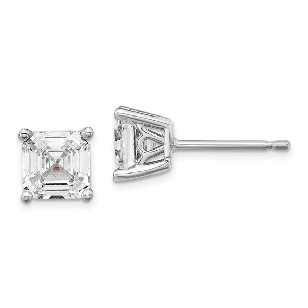 Cheryl M Sterling Silver Rhodium-plated Asscher-cut 6mm CZ Square Post Stud Earrings