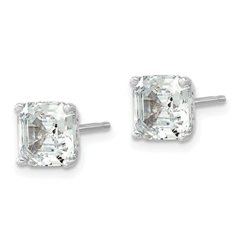 Cheryl M Sterling Silver Rhodium-plated Asscher-cut 7mm CZ Square Post Stud Earrings