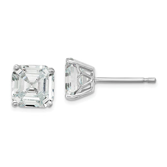 Cheryl M Sterling Silver Rhodium-plated Asscher-cut 7mm CZ Square Post Stud Earrings