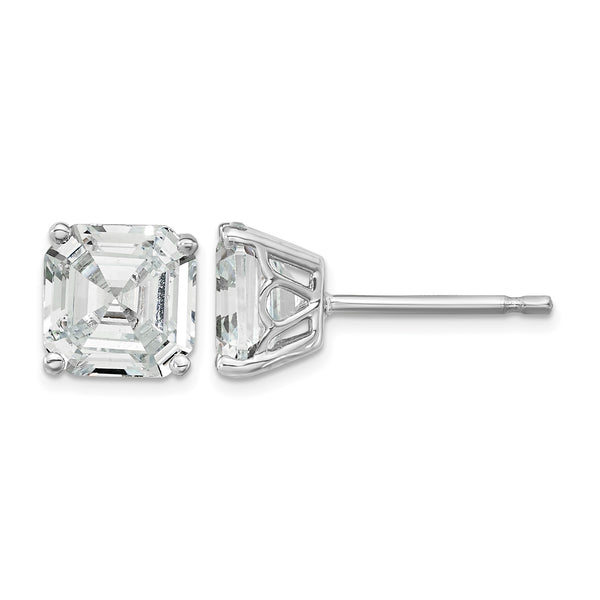 Cheryl M Sterling Silver Rhodium-plated Asscher-cut 7mm CZ Square Post Stud Earrings - Birthstone Company