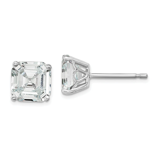 Cheryl M Sterling Silver Rhodium-plated Asscher-cut 7mm CZ Square Post Stud Earrings