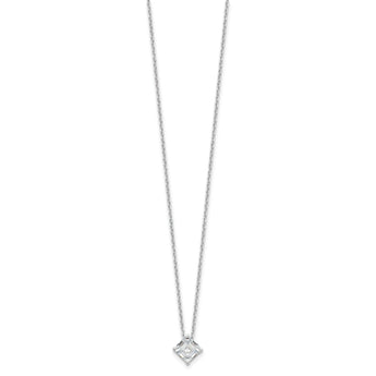 Cheryl M Sterling Silver Rhodium-plated Square Step-Cut CZ 16 Inch Necklace with 2 Inch Extender