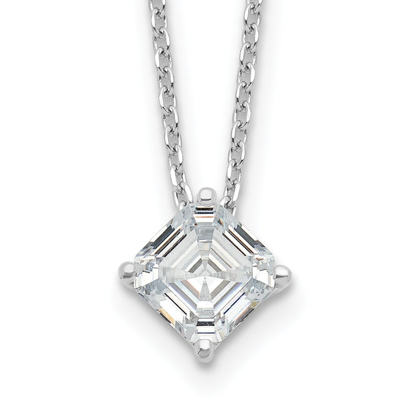 Cheryl M Sterling Silver Rhodium-plated Square Step-Cut CZ 16 Inch Necklace with 2 Inch Extender - Birthstone Company