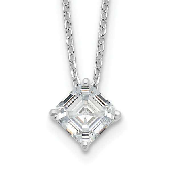 Cheryl M Sterling Silver Rhodium-plated Square Step-Cut CZ 16 Inch Necklace with 2 Inch Extender
