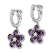 Cheryl M Sterling Silver Rhodium-plated Purple and White Brilliant-cut CZ Flower Hinged Hoop Dangle Earrings - Birthstone Company