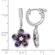 Cheryl M Sterling Silver Rhodium-plated Purple and White Brilliant-cut CZ Flower Hinged Hoop Dangle Earrings - Birthstone Company