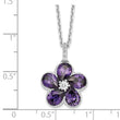 Cheryl M Sterling Silver Rhodium-plated Purple and White Brilliant-cut CZ Flower 16 Inch Necklace with 2 Inch Extender