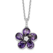 Cheryl M Sterling Silver Rhodium-plated Purple and White Brilliant-cut CZ Flower 16 Inch Necklace with 2 Inch Extender