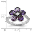 Cheryl M Sterling Silver Rhodium-plated Purple and White Brilliant-cut CZ Flower Ring