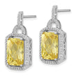 Cheryl M Sterling Silver Rhodium-plated Fancy Yellow Checkerboard-cut and White Brilliant-cut CZ Post Dangle Earrings - Birthstone Company