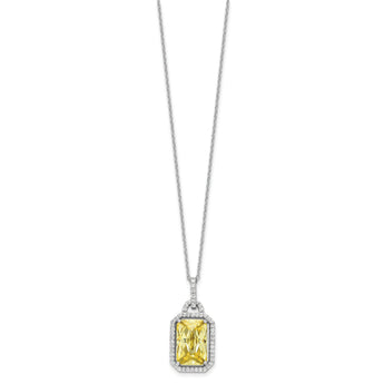 Cheryl M Sterling Silver Rhodium-plated Fancy Yellow Checkerboard-cut and White Brilliant-cut CZ 18 Inch Necklace
