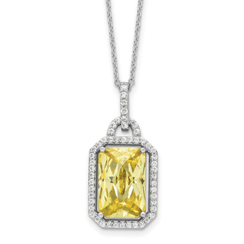 Cheryl M Sterling Silver Rhodium-plated Fancy Yellow Checkerboard-cut and White Brilliant-cut CZ 18 Inch Necklace